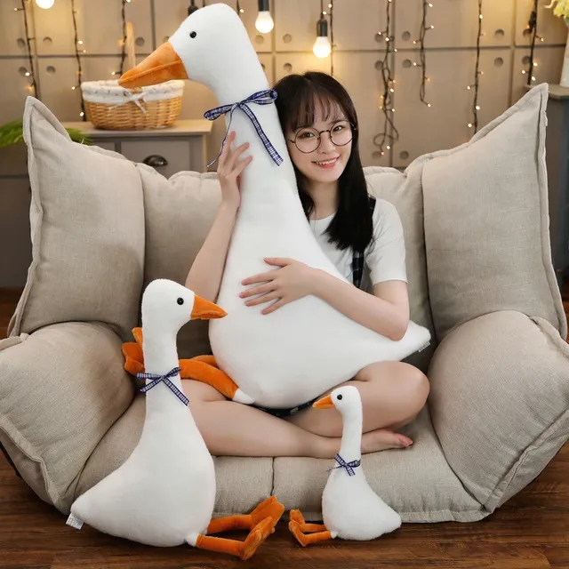 2024 Ins Hot Big White Goose Pillow Toy Plush Plush Cleate Sleeping Bidsing Hights Wide Budged Doll Funder Funder Sweet Favor