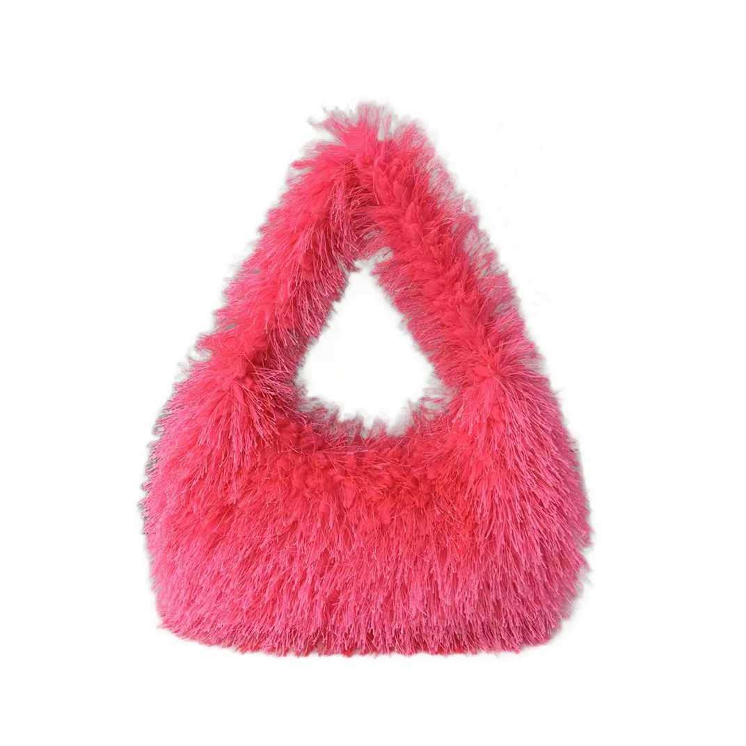 Borse da sera 2023 Carino Fluffy coreano moda giapponese borsa Hobo confortevole colore della caramella pelliccia tendenza invernale borsa chiusura con cerniera all'ingrosso J240301