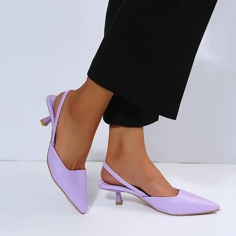 shoes 2021 Nouveau vert bout pointu Slingback tempérament chaussures sur talons fille française mode sandales aiguilles chaussures pour femmes professionnelles