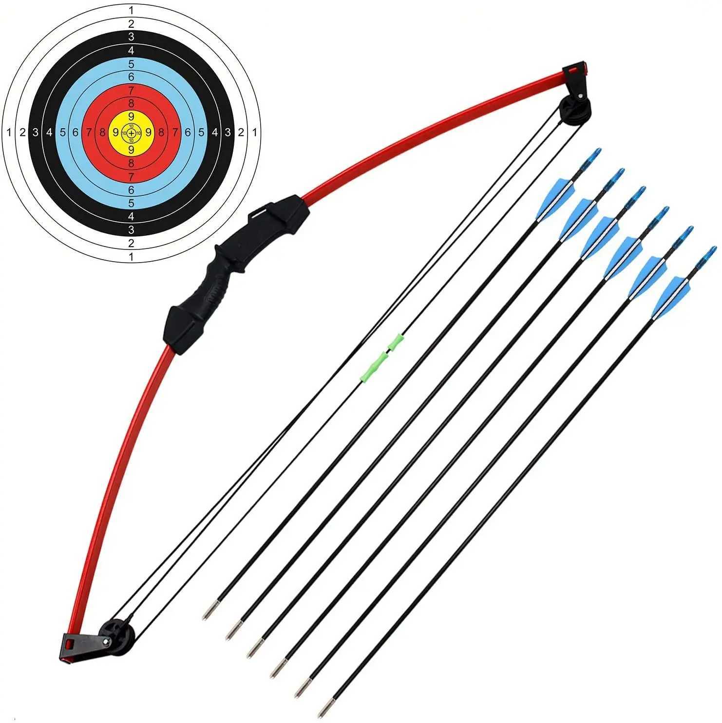 Bow Arrow 35in Junior Compound Bow and Arrow bågskytte Set Sports Game Hunting Toy Gift Kit med 6 pilar 18 kg för barn Barn tonåringar ungdomar yq240301