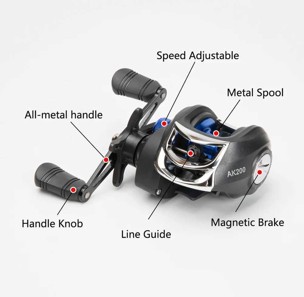 Canne da pesca barche AK200 Rotoli di metallo 7.2 1 Mulinello da pesca ad alta velocità Sinistra Destra Baitcasting Reel Sistema frenante 8 kg Drag Wheel Bait Casting YQ240301