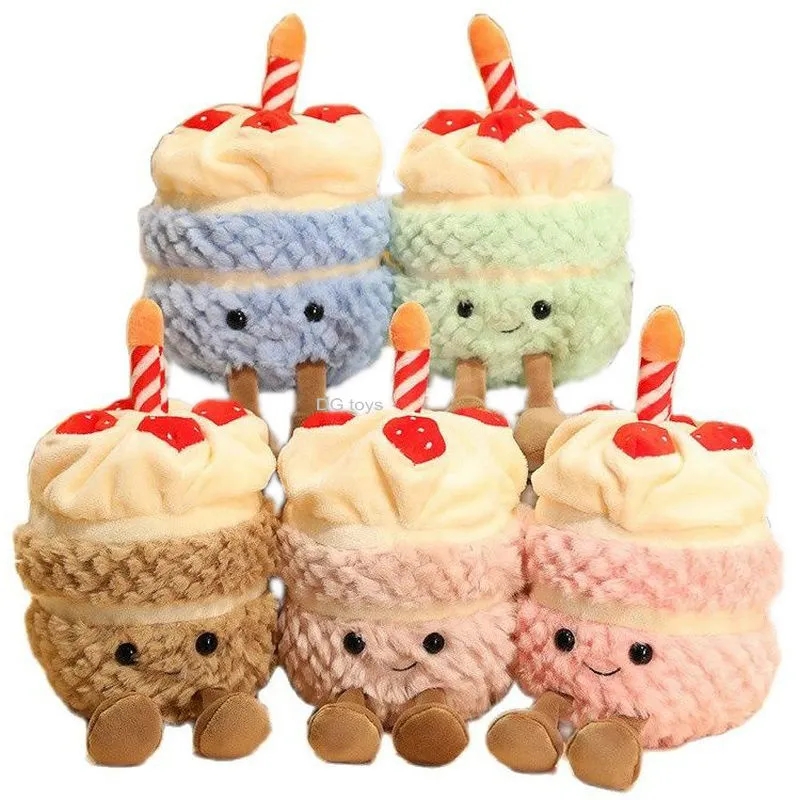 2024 Bedårande mjuk födelsedagstårta plysch leksak med ljus frukt jordgubbe cupcake form plysch baby kudda leksaker söta dockor barn