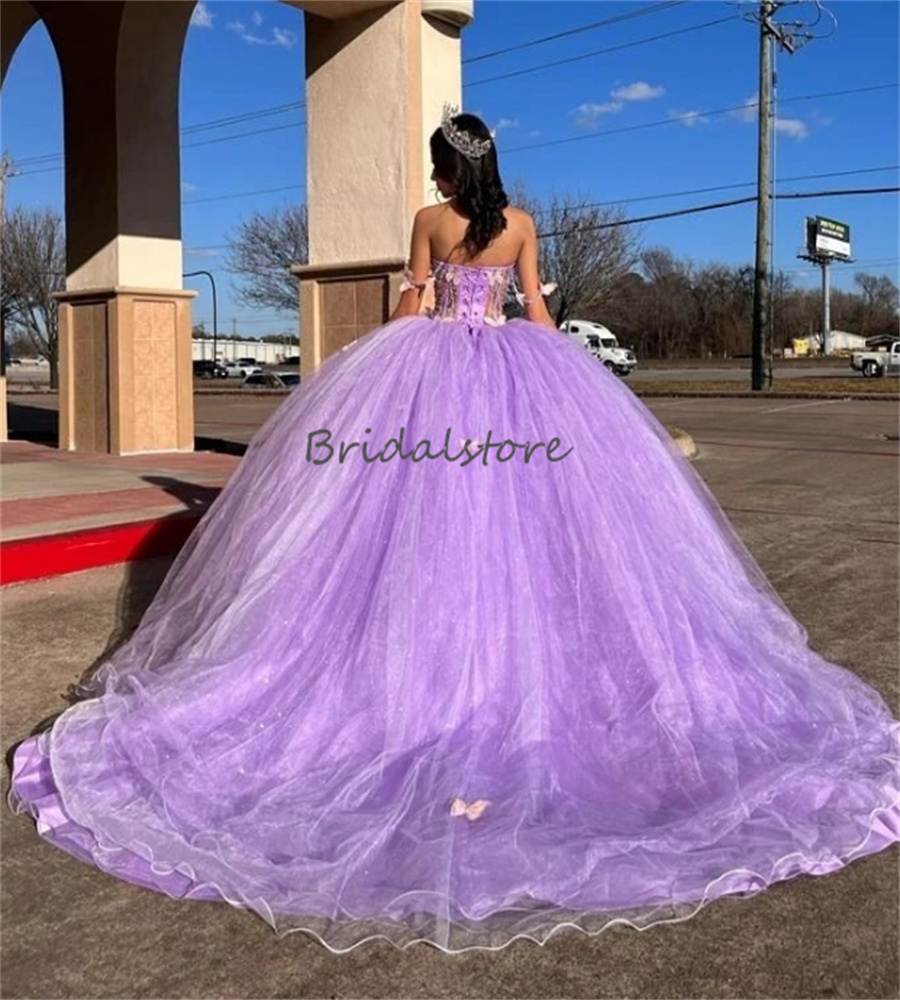 Luxury Lilac 15 Quinceanera klänningar med fjäril 2024 Vestidos de 15 Anos Masquerad XV Dress Lavender Sixteen Pärled Birthday Vestidos de XV Para Ballkleider