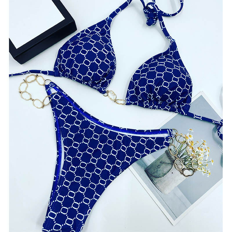 Summer Bikinis Fashion Popular Dwuczęściowy litera stroju kąpielowego Drukowanie Pływanie Kobiety Sexy Bikini ustawione na nie pleców kostium kąpielowy