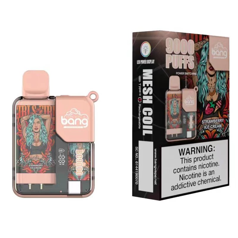 Bang original 9000 bouffées de cigarettes électroniques jetables Vape Pen 16ml Pod 550mah Batterie rechargeable Chine Authentique gros Vapers Desechable Puff 9K