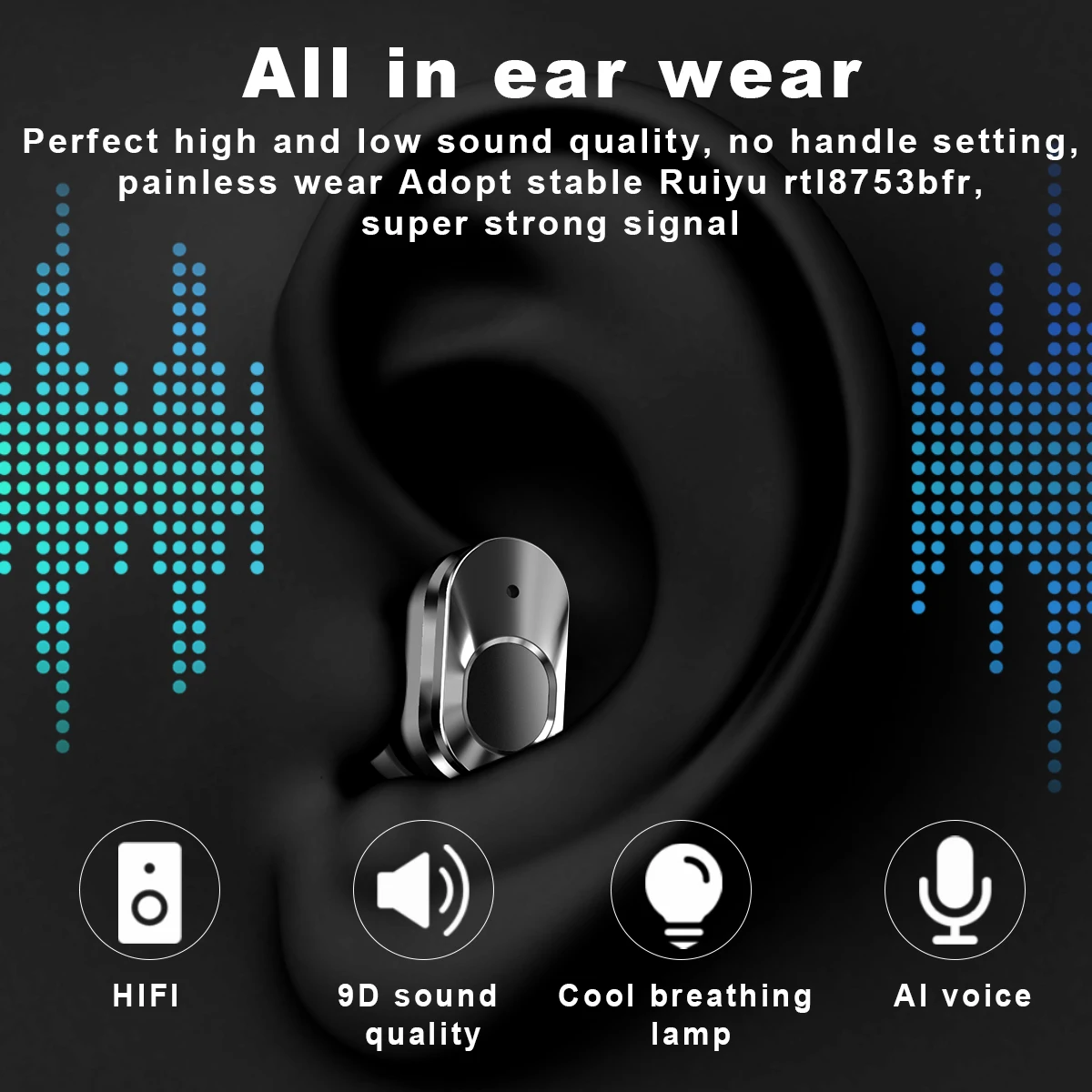 Headphones T92 Wireless Bluetooth Headset 35MAH InEar HIFI Sound Quality Waterproof Touch Earplugs Apply To T92 Smart Watches