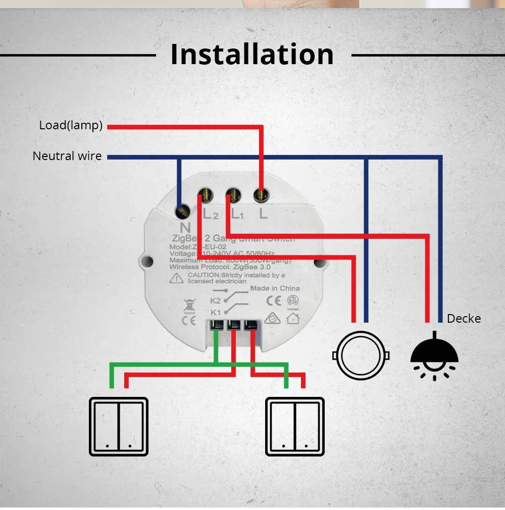 Kontroll Zemismart Zigbee Schakelaar SmartThings Tuya Zigbee Afstandsbediening Licht Inline Module Mini Schakelaar 2 Gangs 2 Manieren