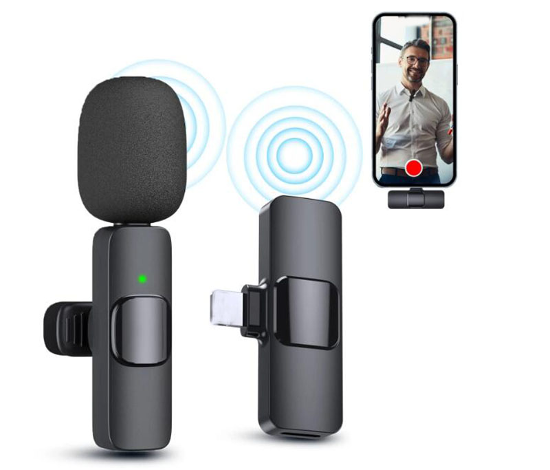 Microphone Lavalier sans fil 2.4GHZ, Mini micro d'enregistrement Audio et vidéo Portable avec matériaux de qualité et puces intelligentes