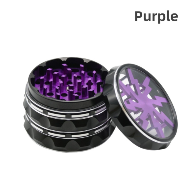 The latest smoking 63X45MM size multiple styles and colors four-layer aluminum alloy material lightning style smoke grinder Support customized