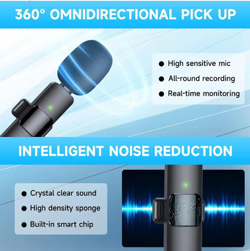 2.4GHz 무선 라발리에 마이크 휴대용 오디오 비디오 녹화 품질의 물질 및 스마트 칩이있는 미니 마이크