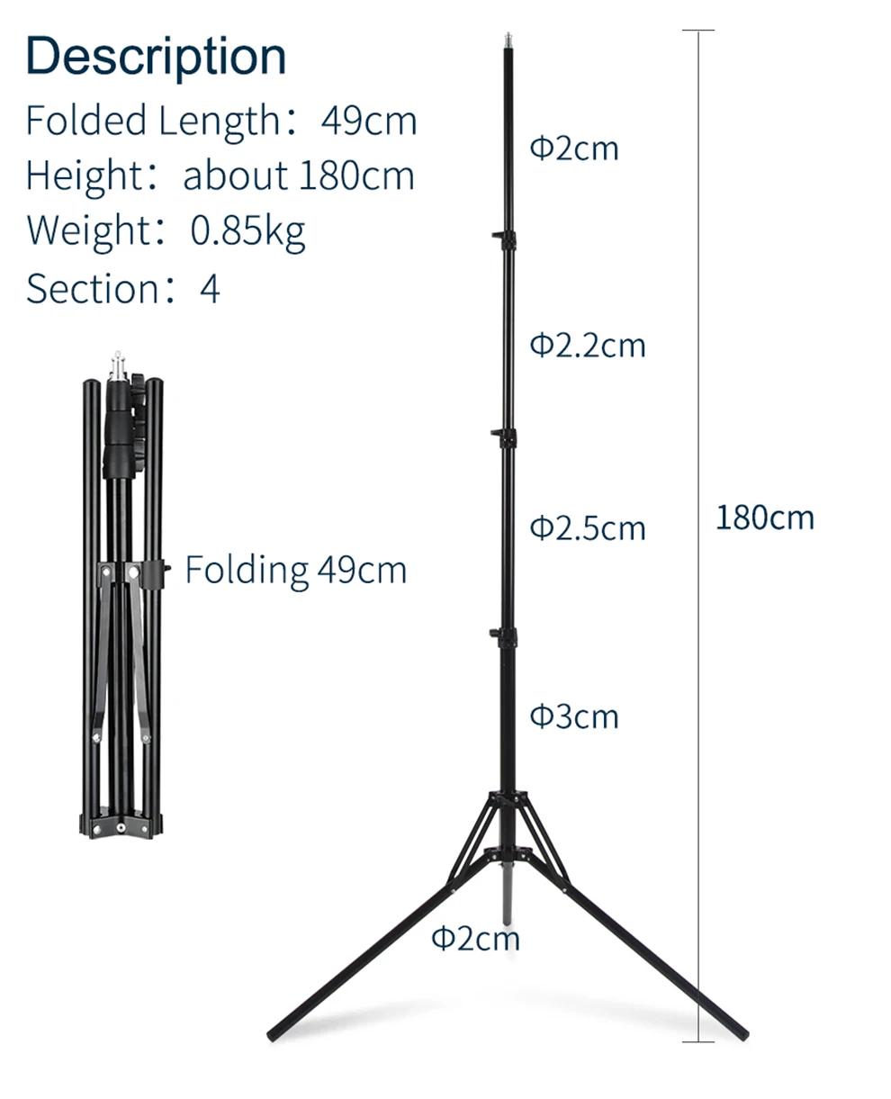 Zubehör 180 cm Reverse Fold 4 Abschnitt Leichtständer für Studio Flash, tragbare Softbox, Blitzhalter und Klammer