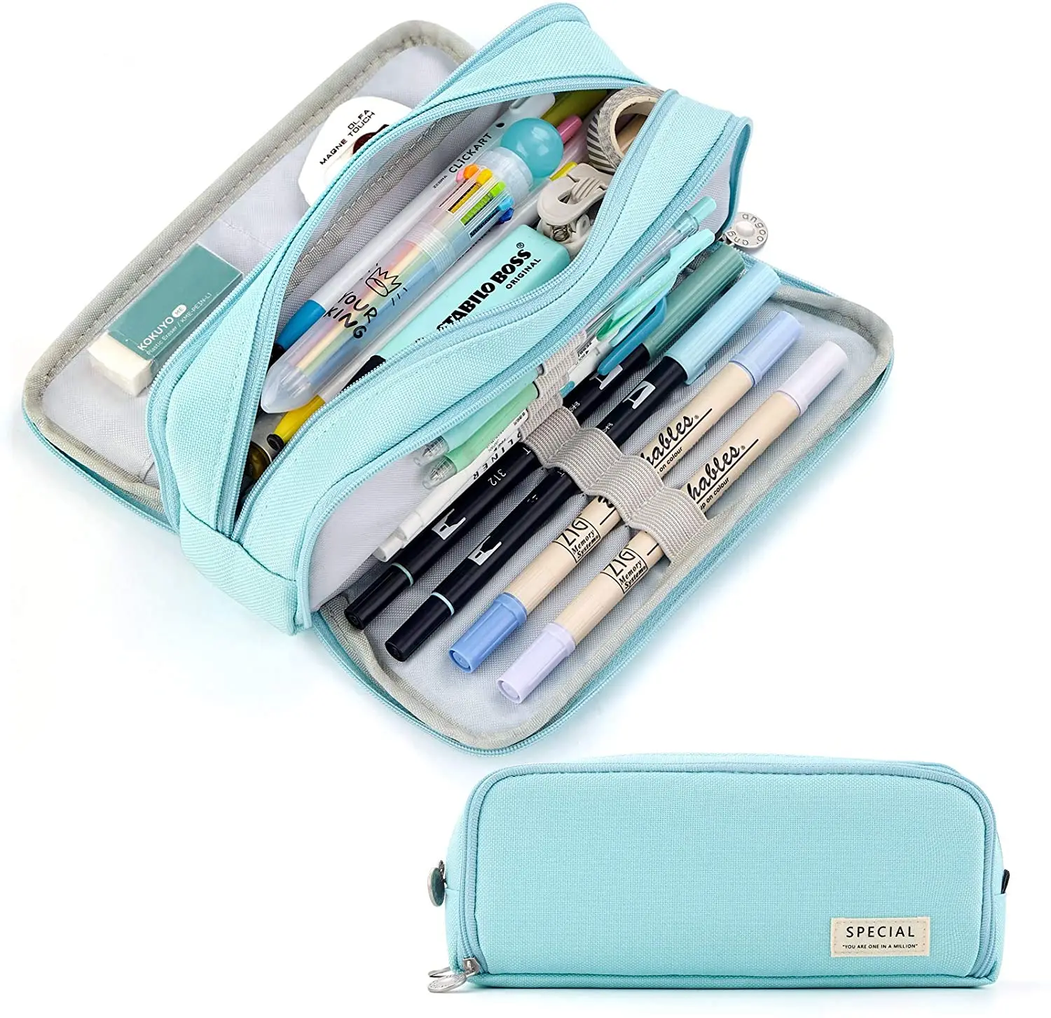 Bags Large Pencil Case Big Capacity 3 Compartments Canvas Pencil Pouch for Teen Boys Girls School Students Blue