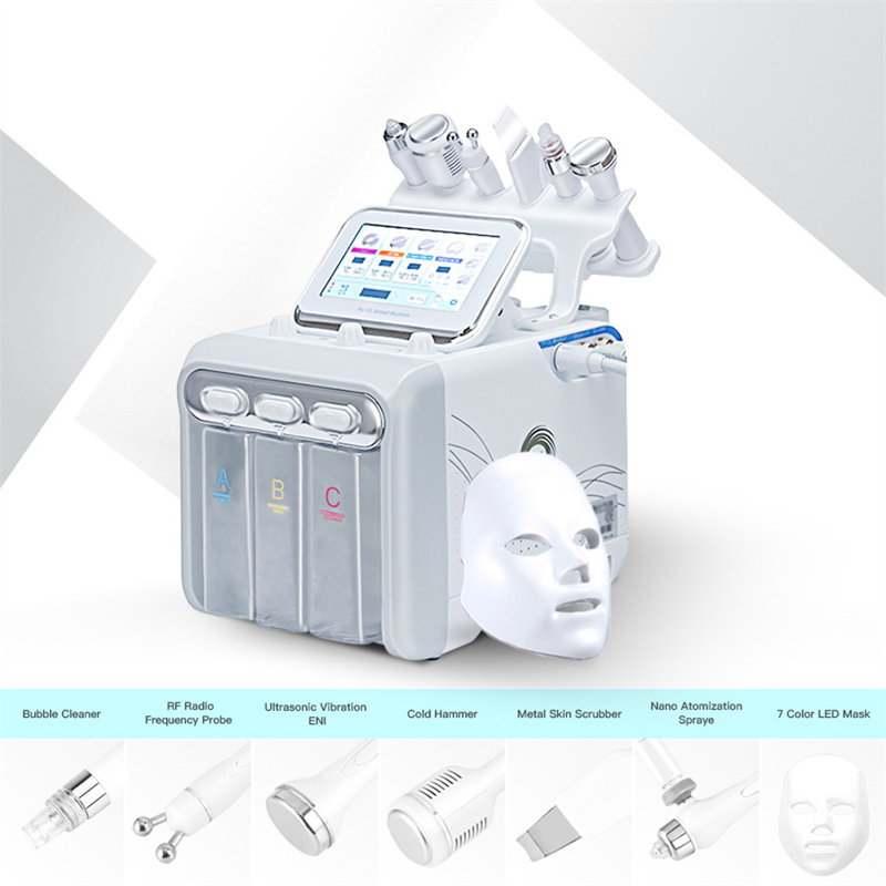 7 em 1 equipamento de beleza hidro dermoabrasão spa levantamento de pele H2-O2 dermoabrasão de água apertando pequena bolha rf máquina de microdermoabrasão facial instrumento de beleza