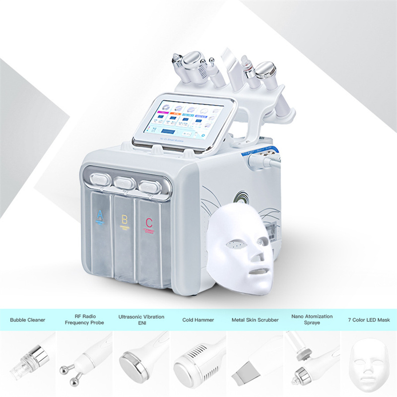 Équipement de beauté 7 en 1 Hydro Dermabrasion Spa Lifting de la peau H2-O2 Dermabrasion à l'eau Serrage Petite bulle RF Machine de microdermabrasion faciale Instrument de beauté