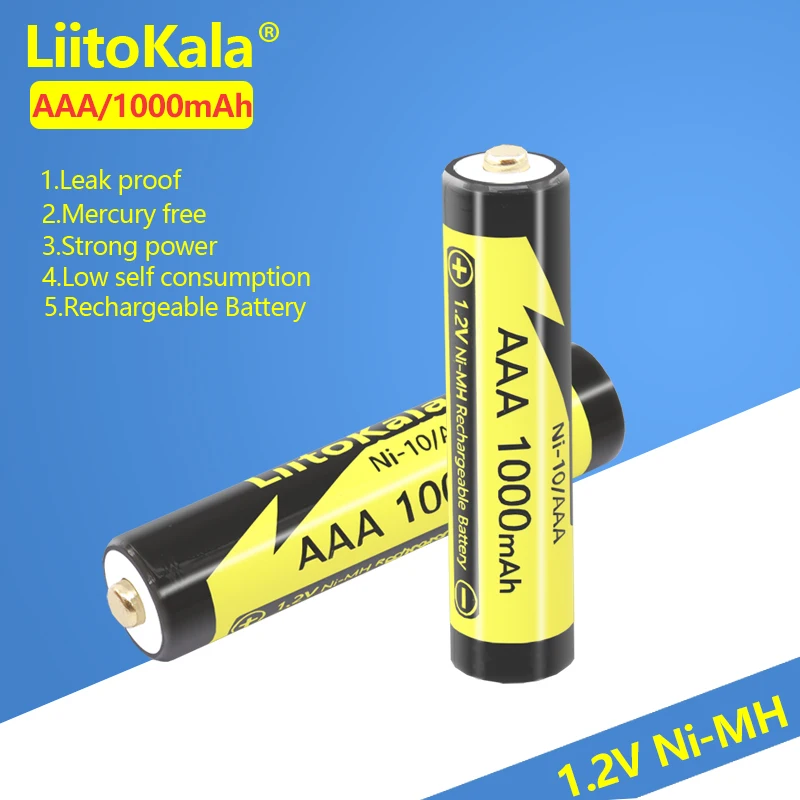 LiitoKala Ni-10/AAA 1,2 В 1000 мАч NiMH аккумуляторная батарея AAA подходит для игрушек, мышей, электронных весов, мыши и т. д.