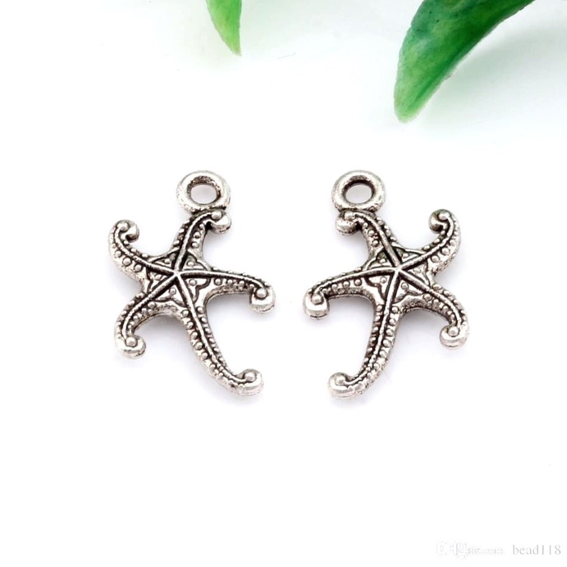 Antique Srebrny Stop Starfish Charm Wisianty do biżuterii Naszyjnik i bransoletka 17 x 12 mm265y