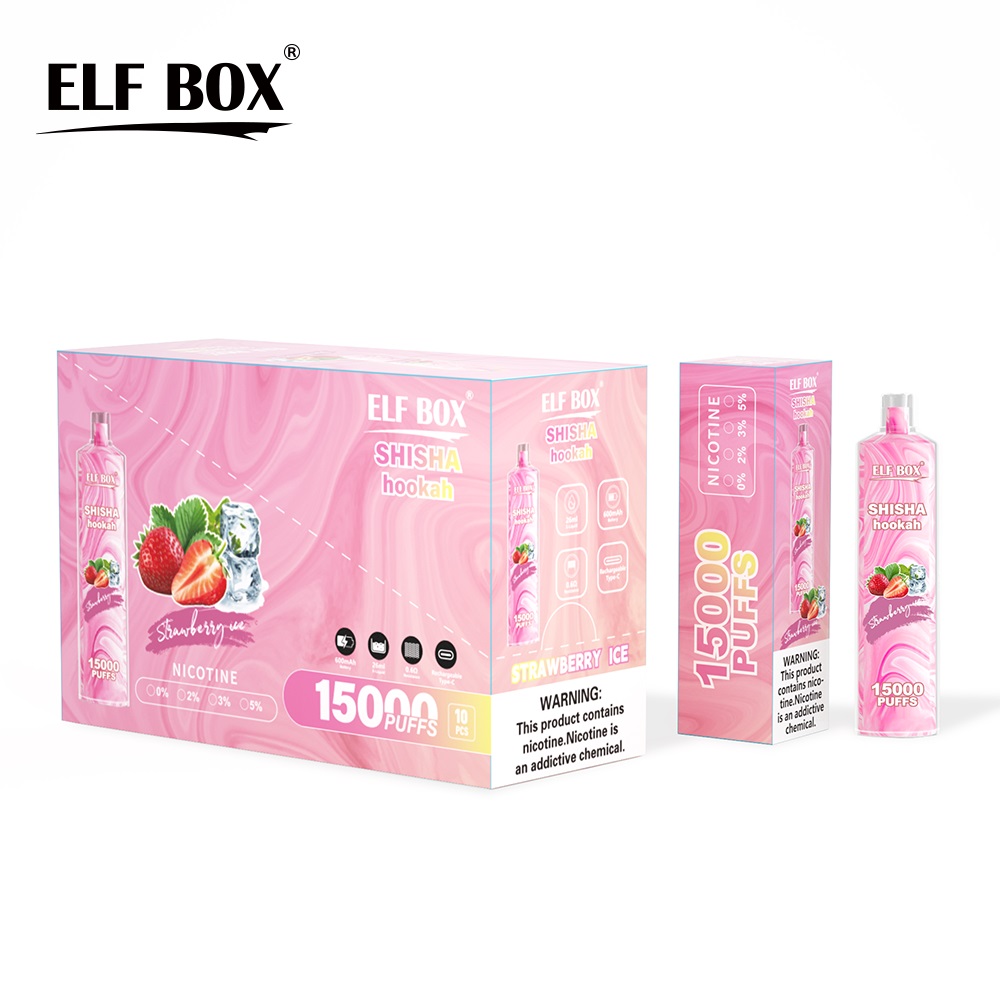 Original Elf Box 15000 Züge Shisha Shisha Einweg-E-Zigaretten-Vape-Pod-Gerät 600-mAh-Akku 26 ml vorgefüllter Kartuschenstift 11 Geschmacksrichtungen auf Lager VS Crystal Bar