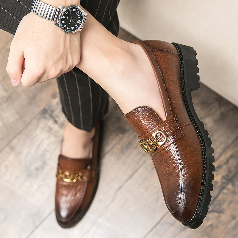 Sapatos de casamento para homens mocassins preto marrom deslizamento dedo do pé redondo sapatos masculinos fivela de metal tamanho de negócios 38-45