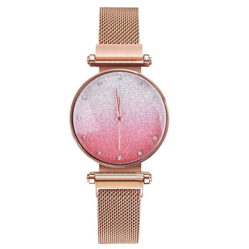 Luz de luxo moda fã feminino relógios pulso quartzo brilhante malha cinta deusa relógios tendência ímã fivela senhoras watch259j