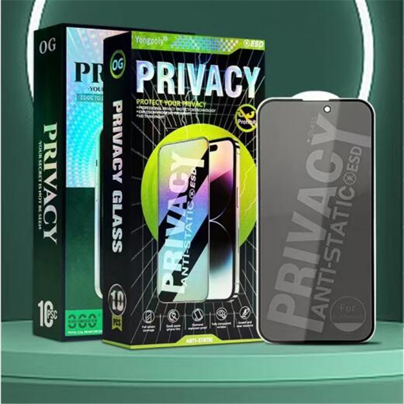 Magic Glass Box Privacy Screen Protector för telefon 15 14 13 12 11 Pro Max XS XR Antic Static ESD Snabbavgas 3S Tempererat glas med 10in1 Box Packing