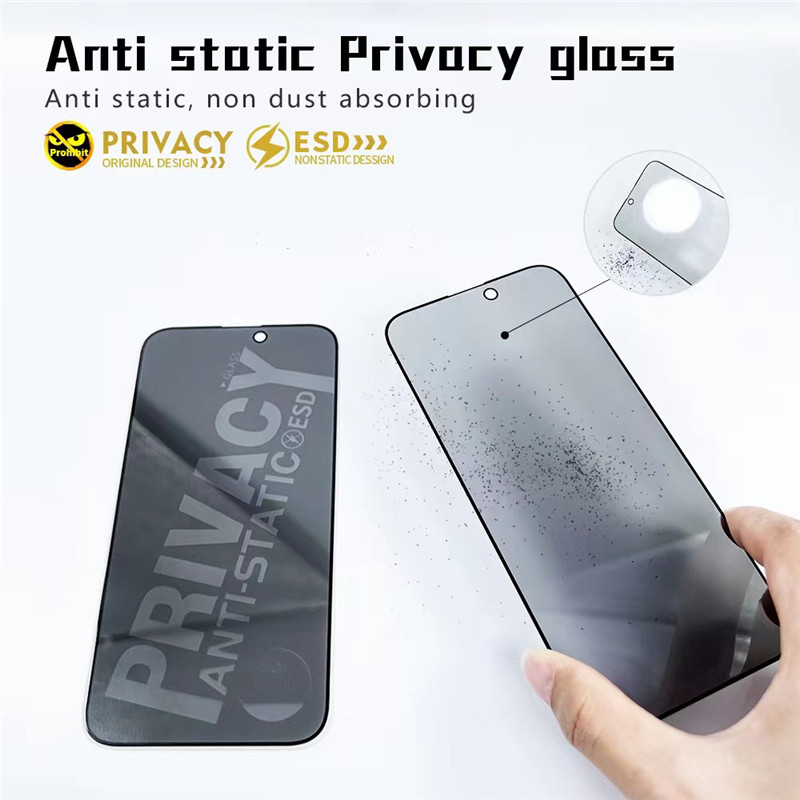Magic Glass Box Privacy Screen Protector för telefon 15 14 13 12 11 Pro Max XS XR Antic Static ESD Snabbavgas 3S Tempererat glas med 10in1 Box Packing