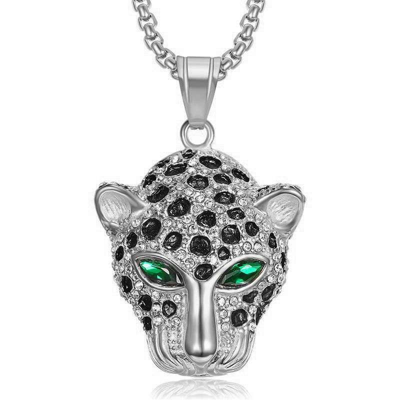 Hip Hop Leopard Head Pendant Necklace Cool Men Gift Titanium Steel 18K Gold Plated Rap Smycken