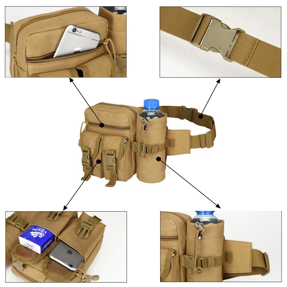 Pacote Men tático Coloque da cintura Nylon Caminhando a água Bolsa de telefones para esportes ao ar livre Exército de caça militar Saco de cinto de camping