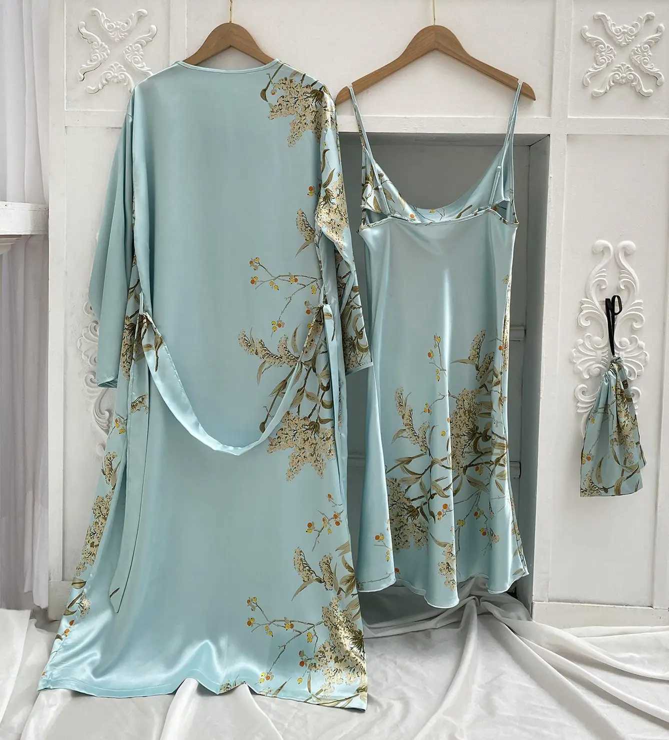 Dames Sleep Lounge Print Robe Sleep Pak Women Bridal Kimono Bathrobe jurk Lingerie Satin V-Neck Sleepwear Strap Nighthad Loungewear