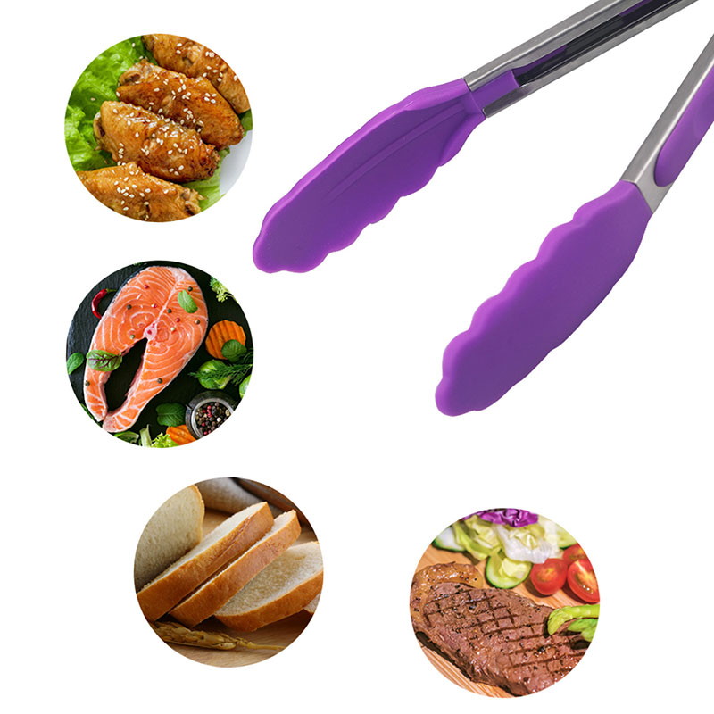 Silicone Stainless Steel BBQ Bread Clip Grilling Salad Serving Tong Non-Stick Kitchen Accessories Cooking Tong Barbecue Clips Tools Z120