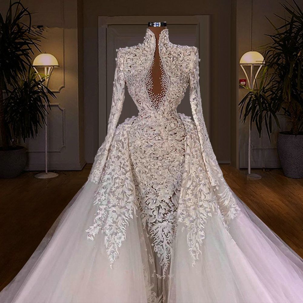 Magnifique robe de mariée sirène appliquée en dentelle perles robes de mariée avec jupes illusion robes de mariée sur mesure robe de novia