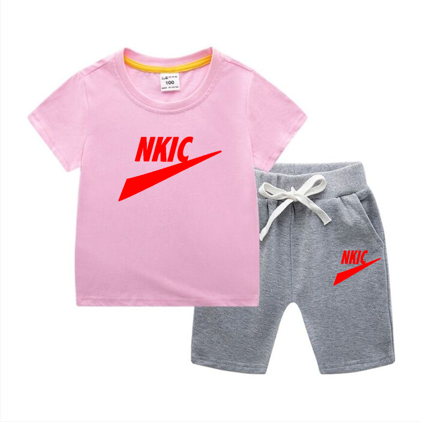 Baby Boys and Girls Clothing Fashion Summer Set Short Sleeve Brand Print Trend Top Shorts 2 Casual Children's Clothing Set