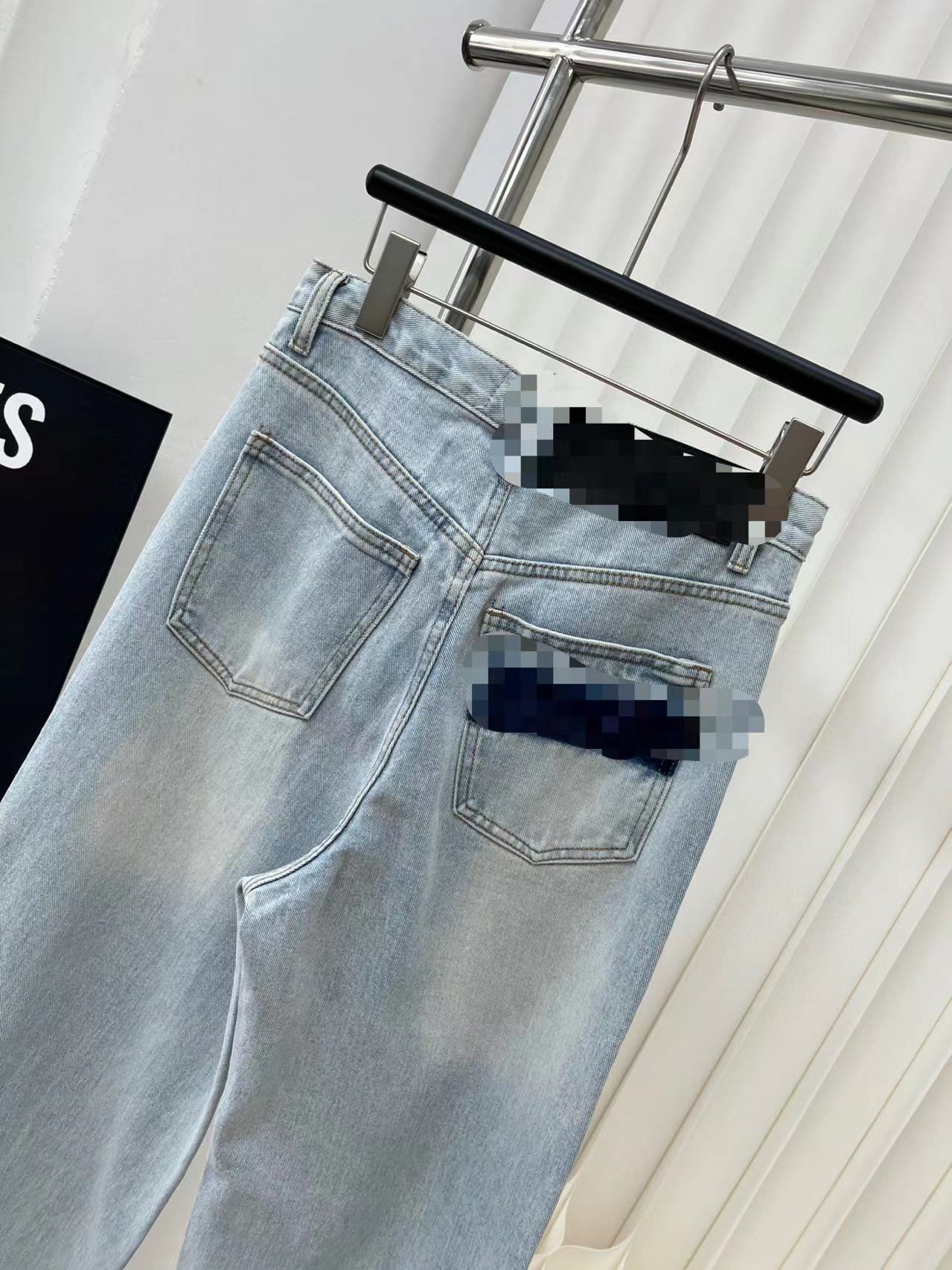 2024 Blue Straight Loose Women's Jeans Designer Logo High End Slim Women's Denim Pants 3034