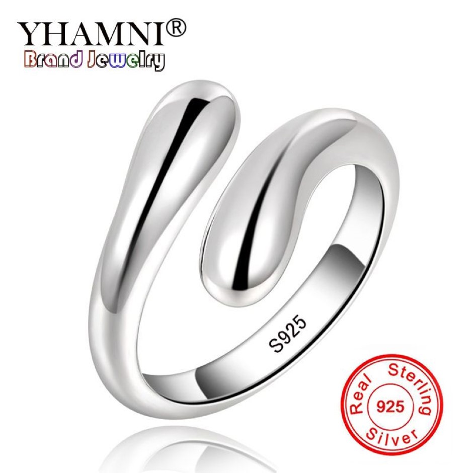 YHAMNI 100% Original 925 bague en argent Sterling taille réglable goutte d'eau larme anneau ouvert pour les femmes avec boîte-cadeau HR012302q