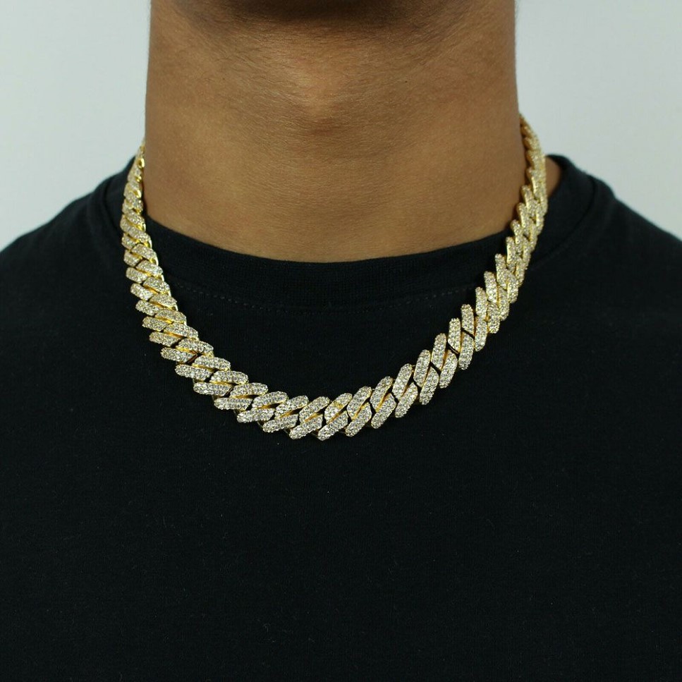 12mm gelado cubano link prong corrente colar pulseira 14k branco banhado a ouro 2 fileiras diamante zircônia cúbica jóias 16 polegadas-24 polegadas339p