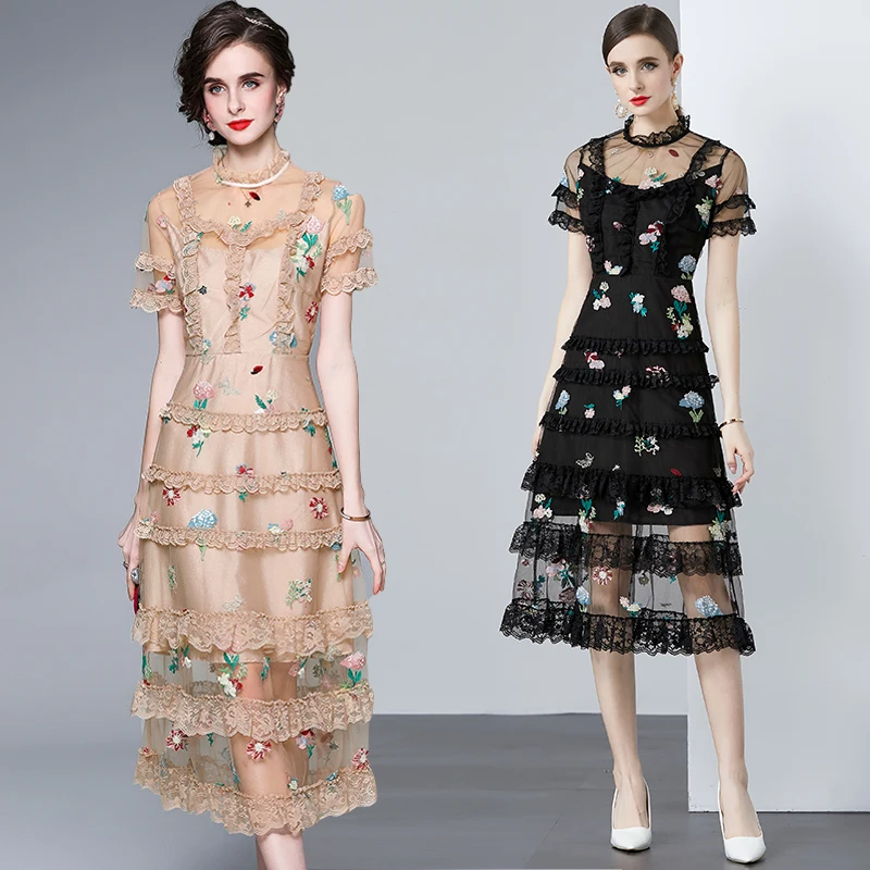 Casual Dresses Runway Vintage Print Midi Dress Women