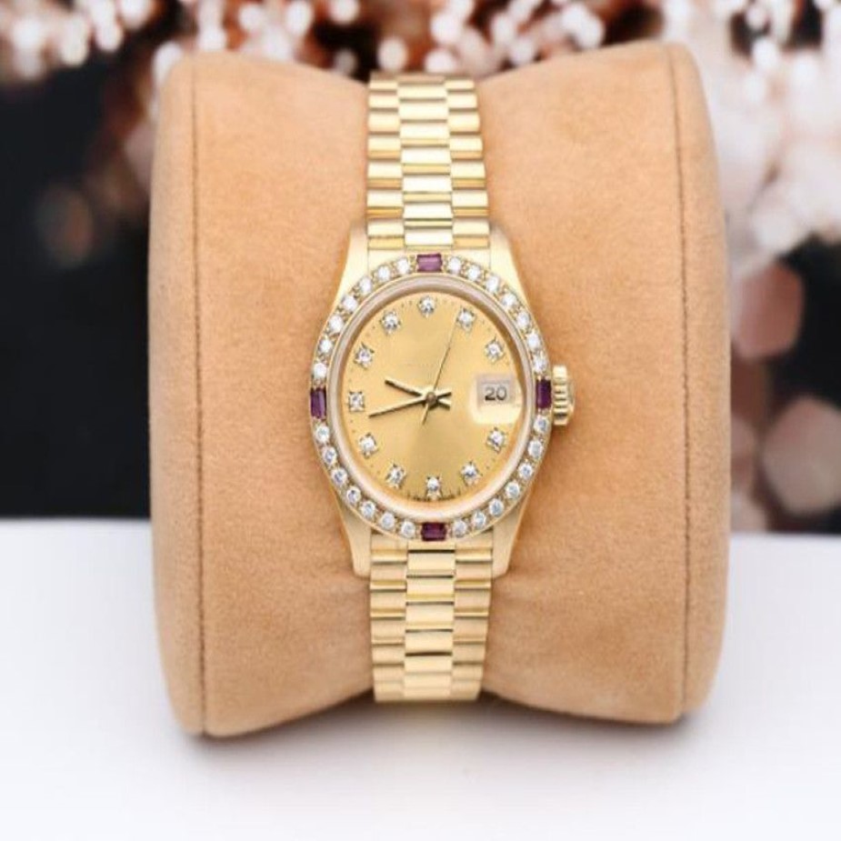 Montres pour femmes, cristal saphir, automatique et mécanique, haute qualité, rouge, or, diamant, lunette, cadeau pour filles, 26mm, 294m, 69178