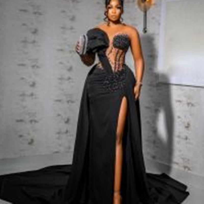 2024Arabic Aso Ebi Black Mermaid Prom Dresses Beaded Crystals Evening Formal Party Second Reception Birthday Engagement Gowns Dress