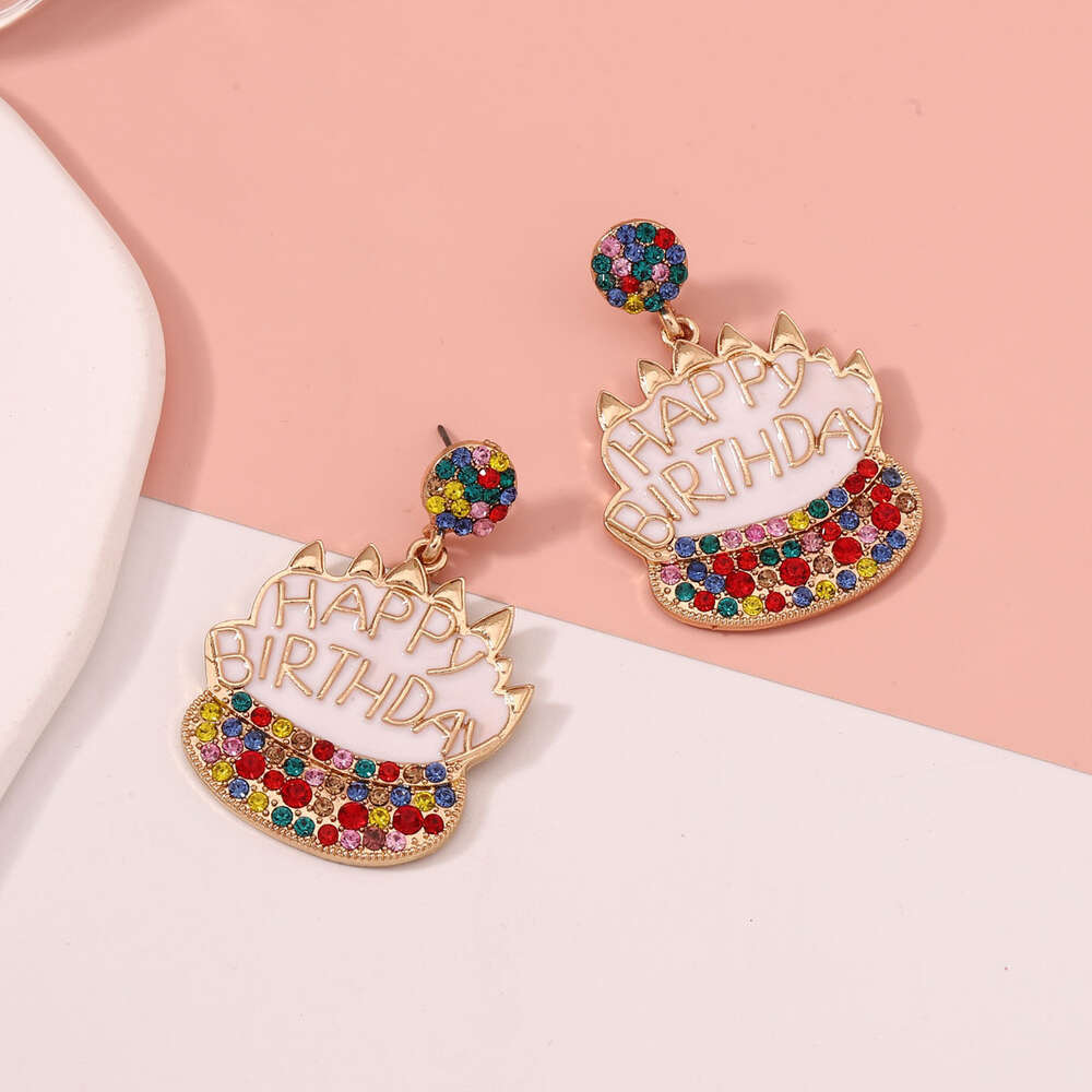 New Diamond Inlaid Light Cake Cute Temperament Fashionable Casual Personality Earrings