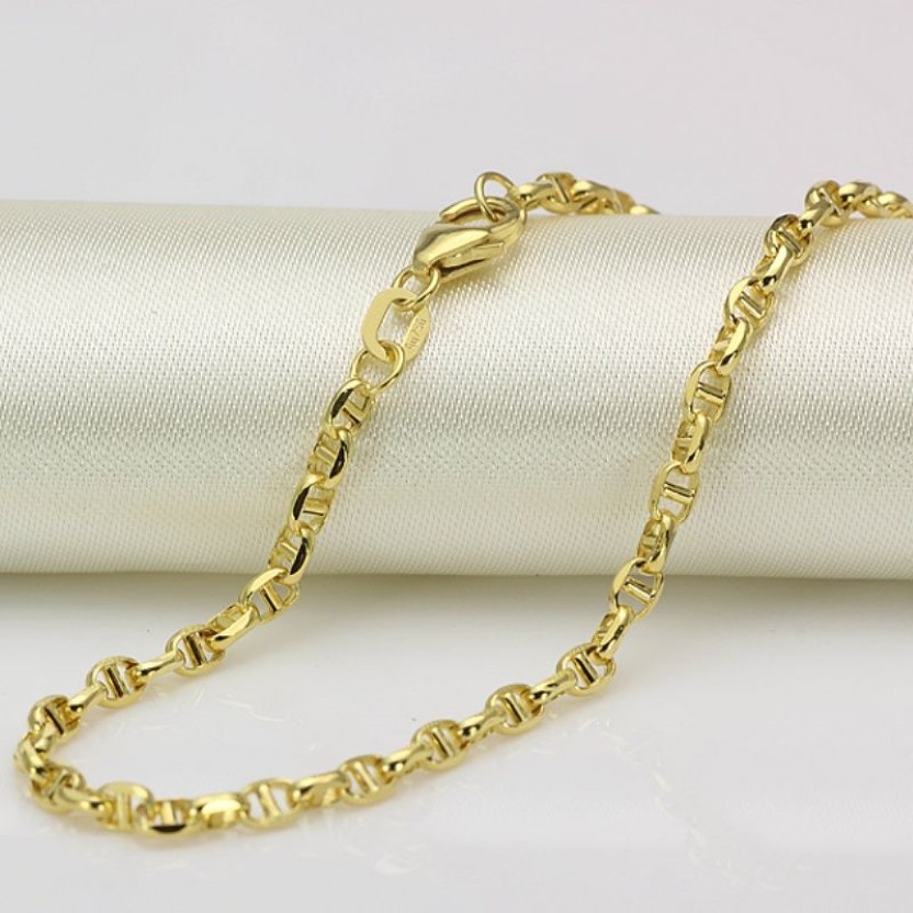 lujo- Fino Au750 Real 18K Cadena de oro amarillo Mujeres Hombres Stud Link Collar 24inch212r