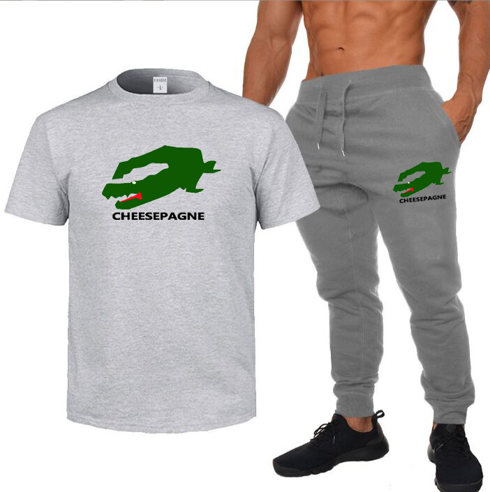 Ensemble T-shirt et pantalon d'été pour hommes, marque décontractée, fitness, jogging, T-shirt, pantalon, mode Hip hop, survêtement