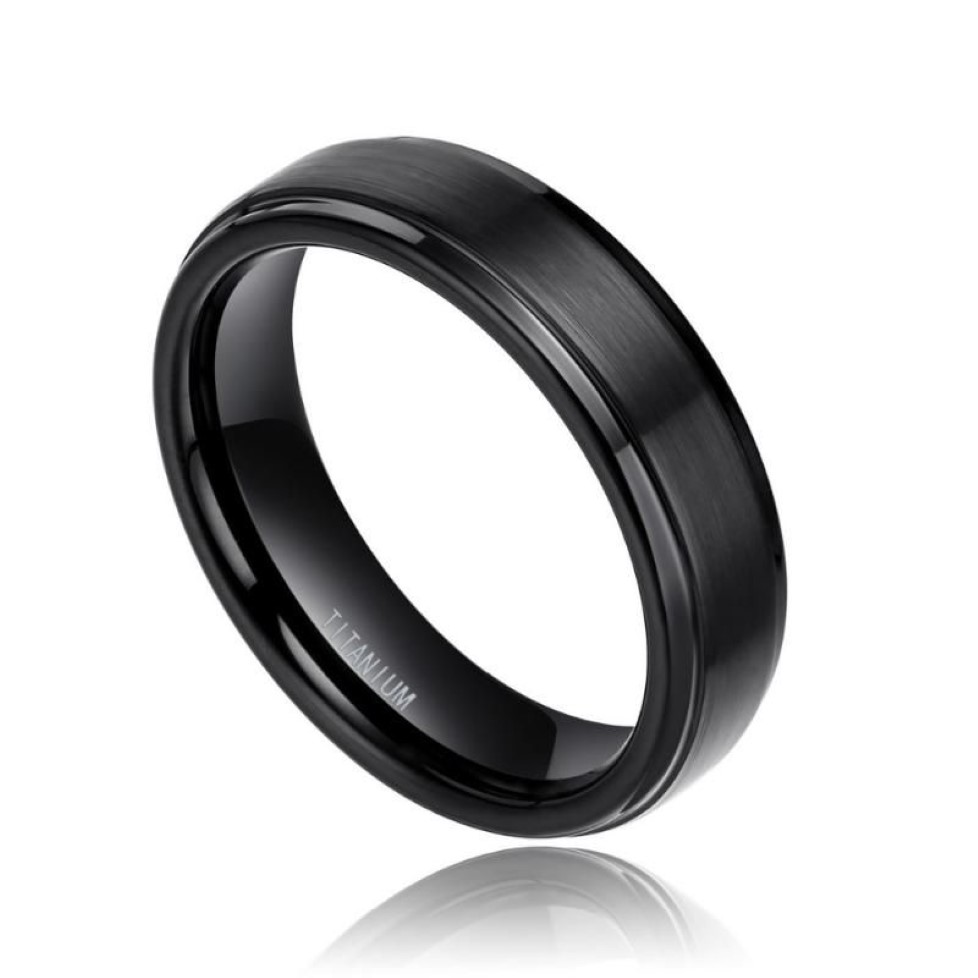 Bröllopsringar 2st 6mm 8mm set 100% Pure Titanium Black Par Bands Engagement Lovers Jewellers Alliance Bague Homme220R