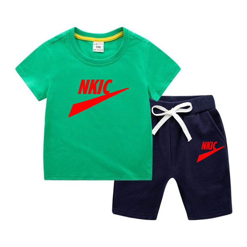 Baby boys and girls clothing fashion summer set Short sleeve brand print trend top shorts 2 casual children's clothing set