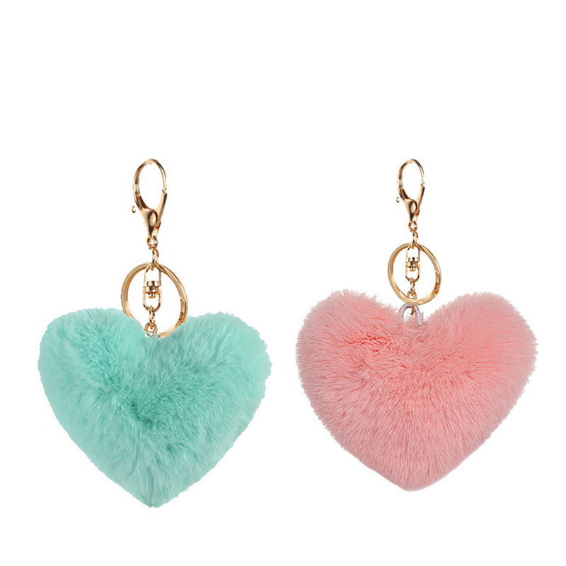 Porte-clés coeur boule Pom porte-clés moelleux fausse fourrure de lapin pompon femmes sac pendentif bijoux porte-clés cadeau de fête