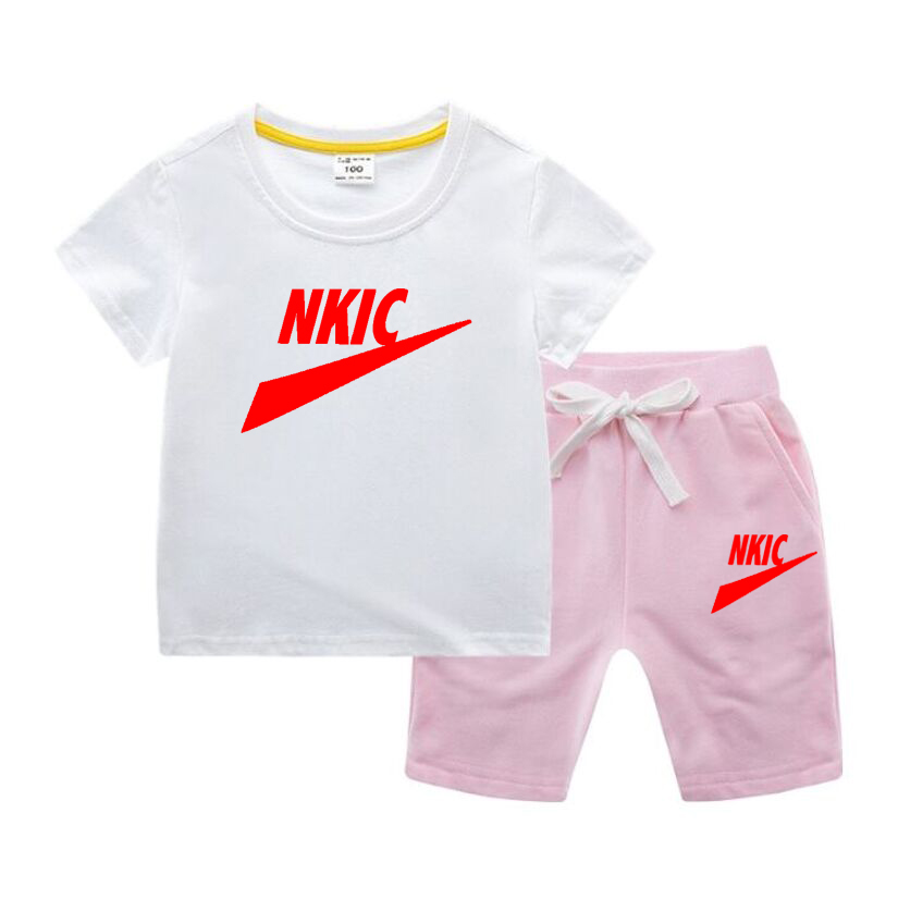Baby boys and girls clothing fashion summer set Short sleeve brand print trend top shorts 2 casual children's clothing set