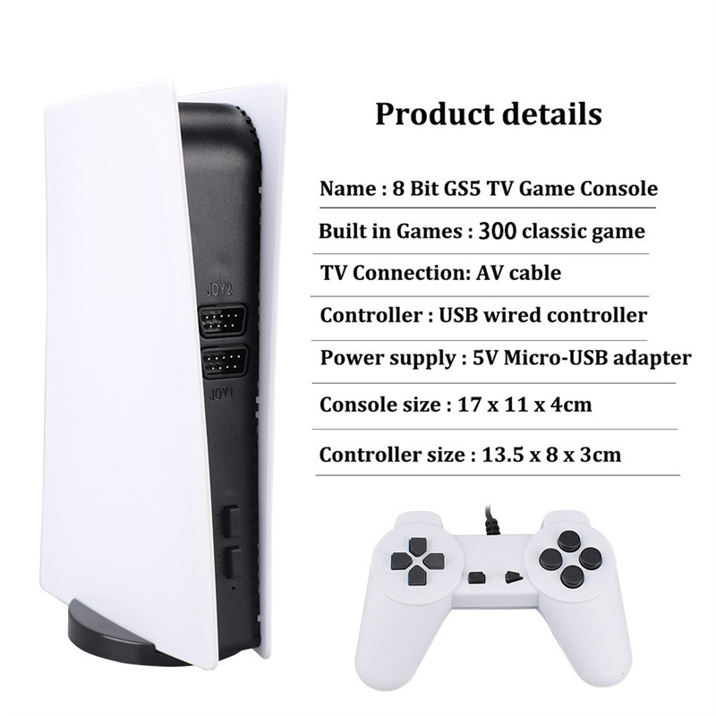 2024 La più recente Game Station 5 Console video cablata USB con 300 giochi classici Console TV GS5 a 8 bit Lettore di gioco portatile retrò Uscita AV con doppio gamepad Joystick