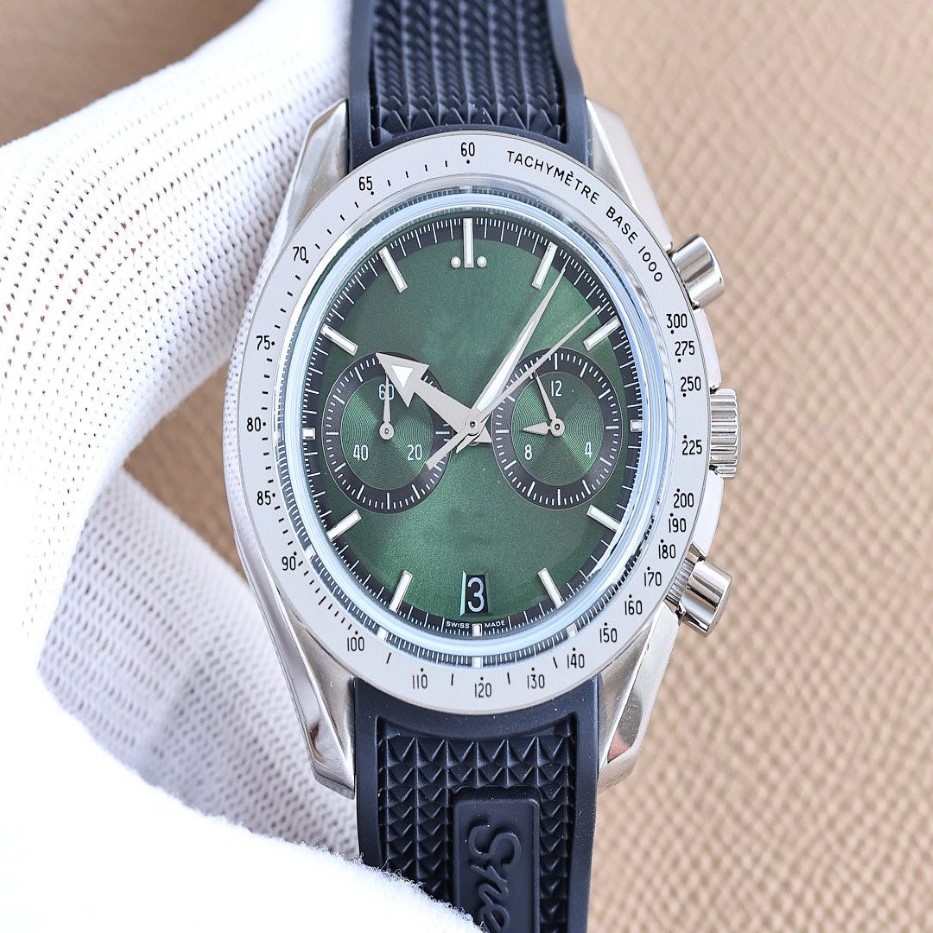 Man Wristwatches Chronograph VK Movement Diameter 43 5mm Convex Pot Cover Glass Wide Arrow Pointer Watch255u