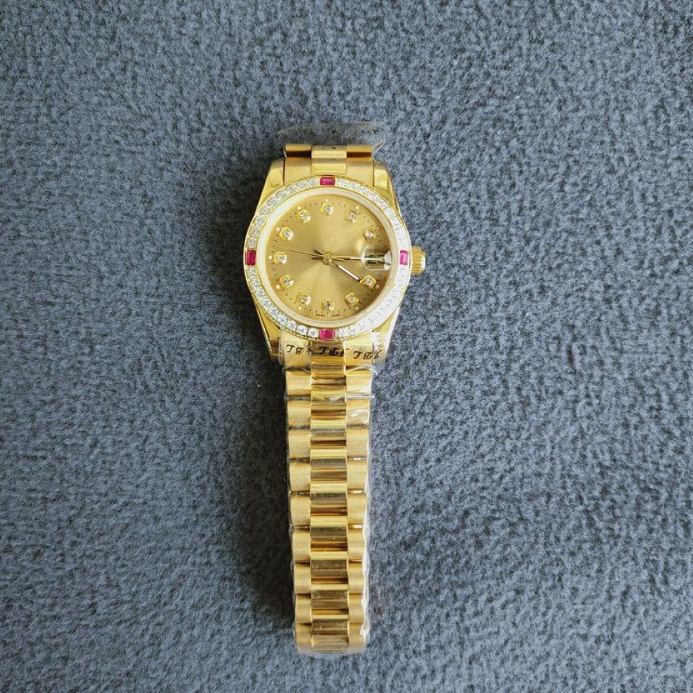 Montres pour femmes, cristal saphir, automatique et mécanique, haute qualité, rouge, or, diamant, lunette, cadeau pour filles, 26mm, 294m, 69178