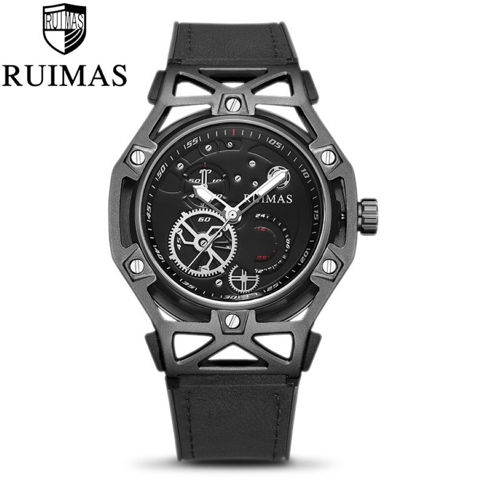 Ruimas Fashion Black Mens Dress Designer Luxury Military Luminous Watches Leather Classic Wrist Watch for Men2424