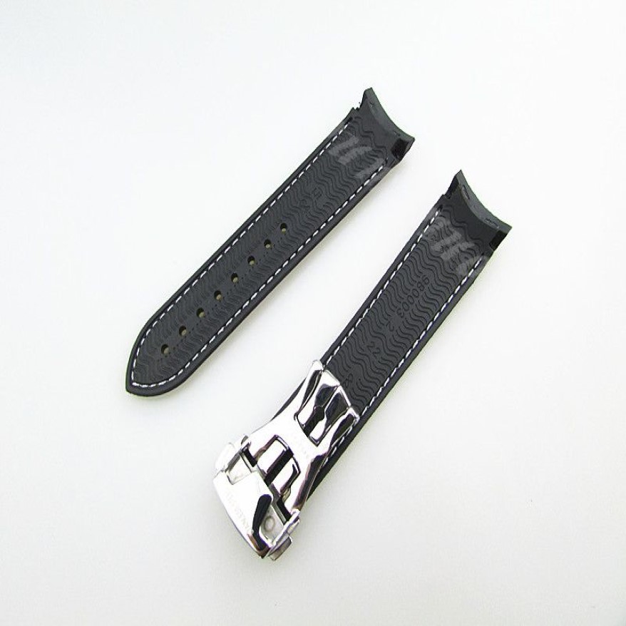 22 mm NEUES Taucher-Gummiband in Schwarz mit weißen Nähten und Faltschließe für Omega Watch256F