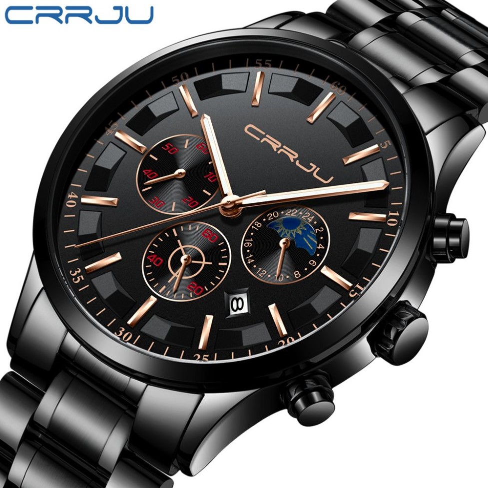 Crrju Mens Watches Top Brand Luxury Sport Quartz All Steel Male Clock Camping Waterproof Chronograph Relogio Masculino255V